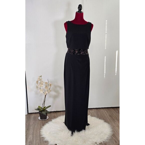 Lauren Ralph Lauren Women Evening Black Sleeveless Gown Sequins Waist Sz 8 2275 - Picture 1 of 10